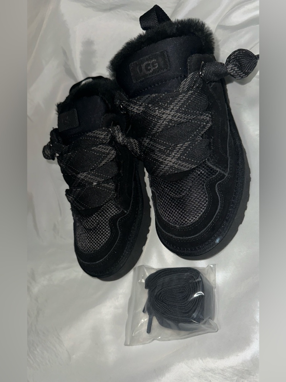 UGG Black Fleece-Lined Lace-Up Boots